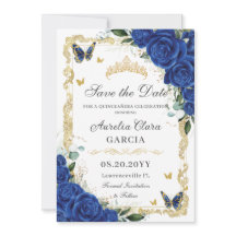 Elegant Quinceañera Royal Blue Bloemen  Goud