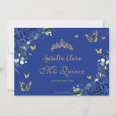 Elegant Quinceañera Royal Blue Bloemen  Goud Save The Date (Achterkant)