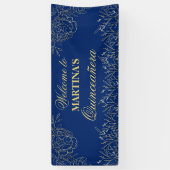 Elegant Quinceanera Royal Blue Gold Floral Welkom Spandoek (Verticaal)