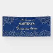 Elegant Quinceanera Royal Blue Gold Floral Welkom Spandoek (Horizontaal)