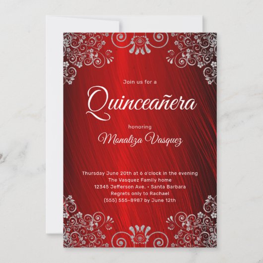 Elegant Quinceañera Ruby Red 15th Birthday Kaart (Voorkant)