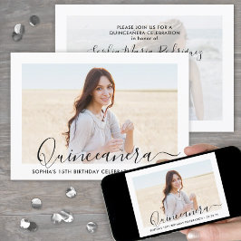 Elegant Quinceañera Script 2 Foto 15e verjaardag Kaart