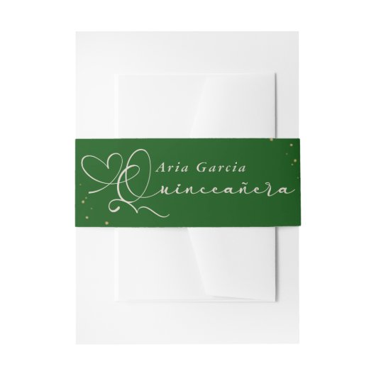 Elegant Quinceanera Script Emerald Green Uitnodigingen Wikkel (Voorkant Voorbeeld)