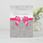 Elegant Quinceañera Silver Sequins Hot Pink Bow Kaart (Staand voorkant)
