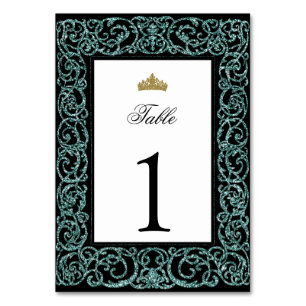 Elegant Quinceanera Tafelnummer Teal Krulwerk