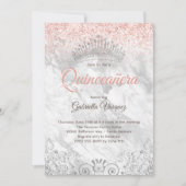 Elegant Quinceañera Tiara Pink Glitter Party Kaart (Voorkant)