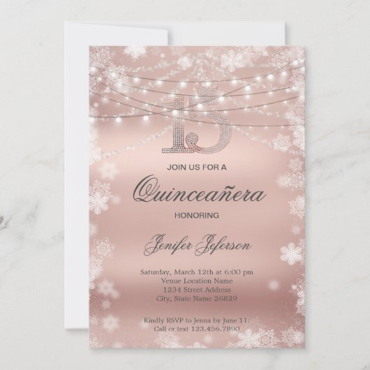 Elegant Quinceanera Uitnodiging (Voorkant)