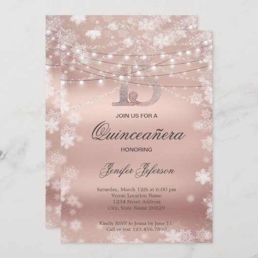 Elegant Quinceanera Uitnodiging (Voorkant / Achterkant)