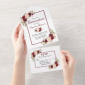 Elegant Quinceanera Waterverf Burgundy Floral All In One Uitnodiging (Afscheurbaar)