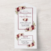 Elegant Quinceanera Waterverf Burgundy Floral All In One Uitnodiging (Binnen)