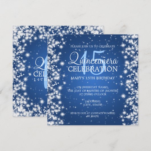 Elegant Quinceañera Winter Sparkle 2 Blue Kaart (Voorkant / Achterkant)