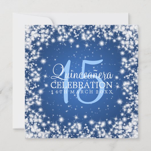 Elegant Quinceañera Winter Sparkle 2 Blue Kaart (Achterkant)