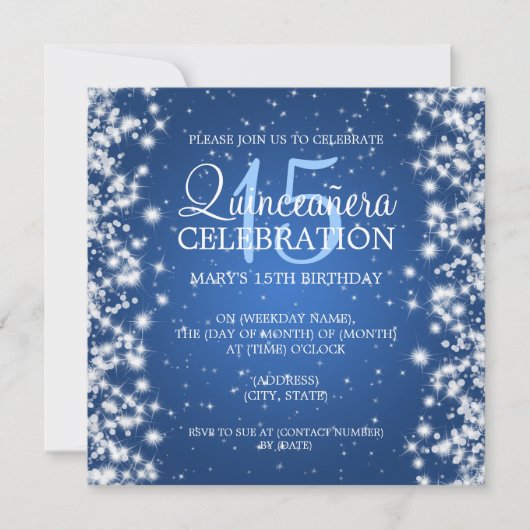 Elegant Quinceañera Winter Sparkle 2 Blue Kaart (Voorkant)