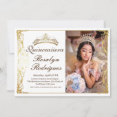 Elegant Quinceanera wit goud | Foto uitnodiging (Voorkant)