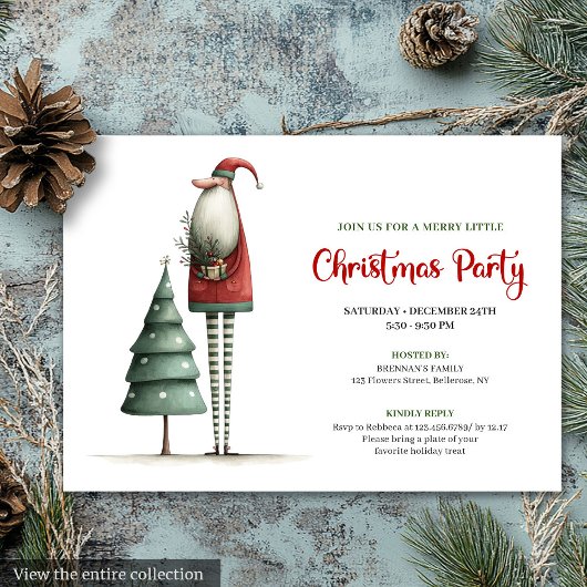 Elegant Quirky Santa Christmas Holiday Invitation Kaart
