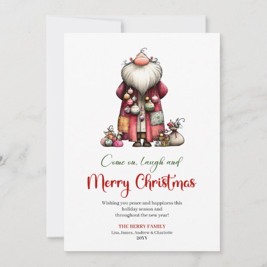 Elegant Quirky Santa Playful Watercolor Greeting Feestdagenkaart (Voorkant)