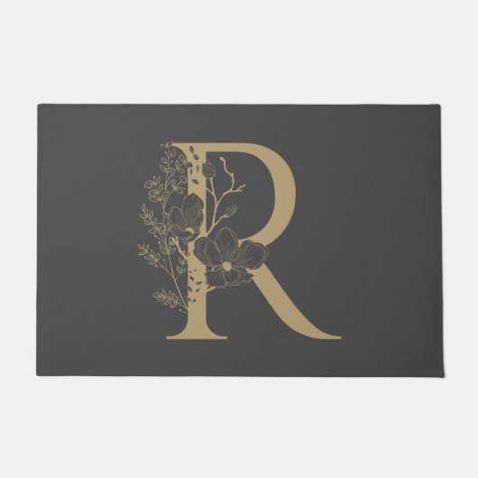 Elegant R Boho Floral Monogram Initiaal Goud Goud Deurmat (Voorkant)