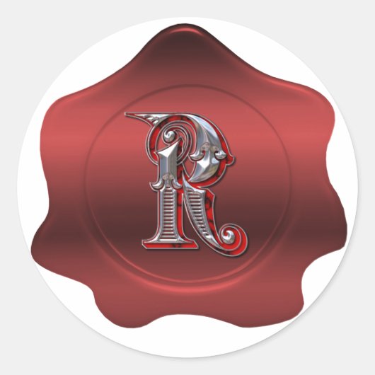 Elegant R Monogram Red Wax Seal Look Sticker (Voorkant)