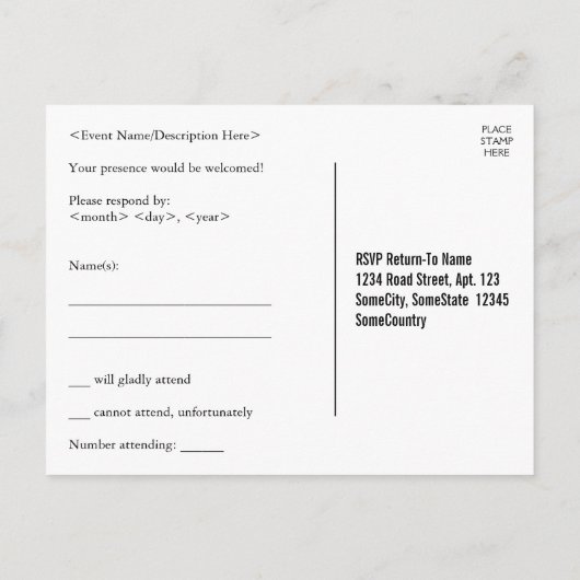 Elegant R.S.V.P. Briefkaart (Achterkant)