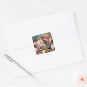 Elegant rabbit Drinking Tea Happy Easter Vierkante Sticker (Envelop)