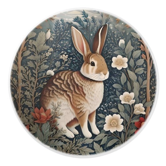 Elegant Rabbit Framed By Flowers and Leaves Keramische Knop (Voorkant)