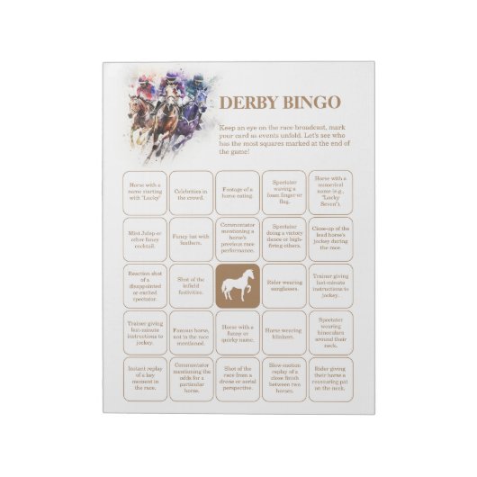 Elegant Race Paard Derby Party Bingo Notitieblok (Linkerzijde)