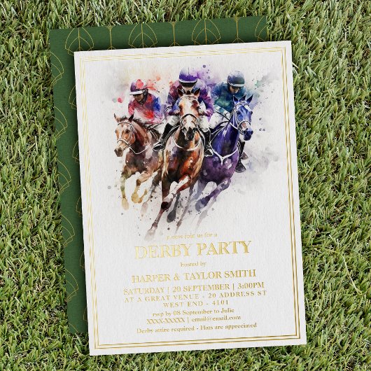 Elegant Race Paard Derby Party Ruitersport Folie Uitnodiging