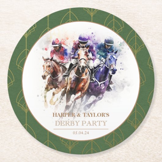 Elegant Race Paard Derby Party Ruitersport Ronde Kartonnen Onderzetter (Voorkant)