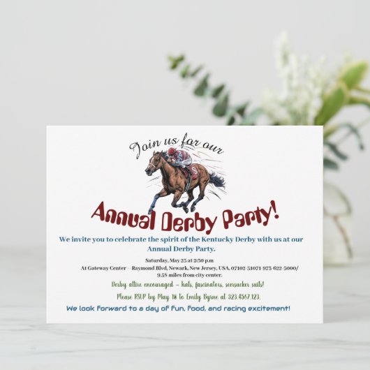 Elegant Race Paard Derby Party Uitnodiging (Staand voorkant)