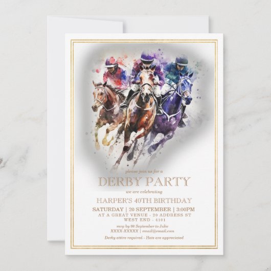 Elegant Race Paard Derby Party Verjaardag Kaart (Voorkant)