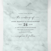 Elegant Rain Dusty Green Metallic Marmer Wedding Drieluik Uitnodiging (Binnenkant midden)