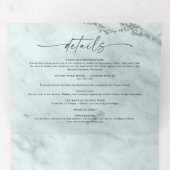 Elegant Rain Dusty Green Metallic Marmer Wedding Drieluik Uitnodiging (Binnenzijde eerst)