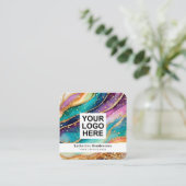Elegant Rainbow Agate gold Glitter & QR Code Logo Vierkante Visitekaartje (Staand voorkant)