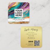 Elegant Rainbow Agate gold Glitter & QR Code Logo Vierkante Visitekaartje (Voorkant / Achterkant)