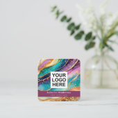 Elegant Rainbow Agate gold Glitter & QR Code Logo Vierkante Visitekaartje (Staand voorkant)