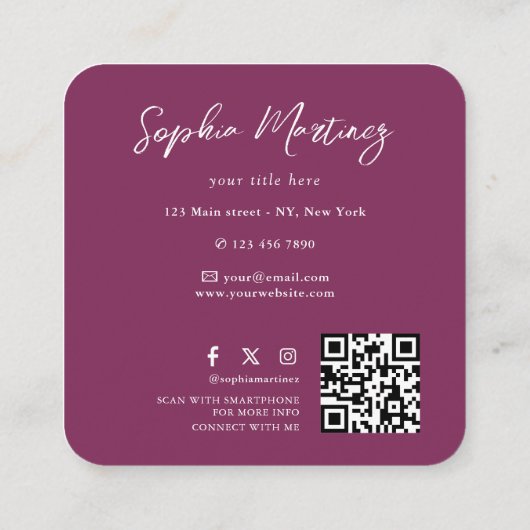 Elegant Rainbow Agate gold Glitter & QR Code Logo Vierkante Visitekaartje (Achterkant)