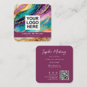 Elegant Rainbow Agate gold Glitter & QR Code Logo Vierkante Visitekaartje (Voorkant / Achterkant)