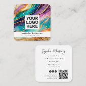 Elegant Rainbow Agate gold Glitter & QR Code Logo Vierkante Visitekaartje (Voorkant / Achterkant)