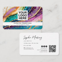 Elegant Rainbow Agate gold Glitter & QR Code Logo