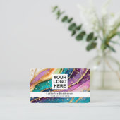 Elegant Rainbow Agate gold Glitter & QR Code Logo Visitekaartje (Staand voorkant)
