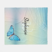 Elegant Rainbow Blue Butterfly Glitter Monogram Fleece Deken (Voorkant (Horizontaal))