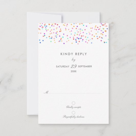 Elegant Rainbow Confetti bruiloft RSVP Kaartje (Voorkant)