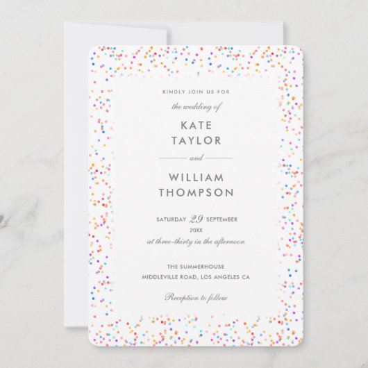 Elegant Rainbow Confetti Photo Wedding Kaart (Voorkant)