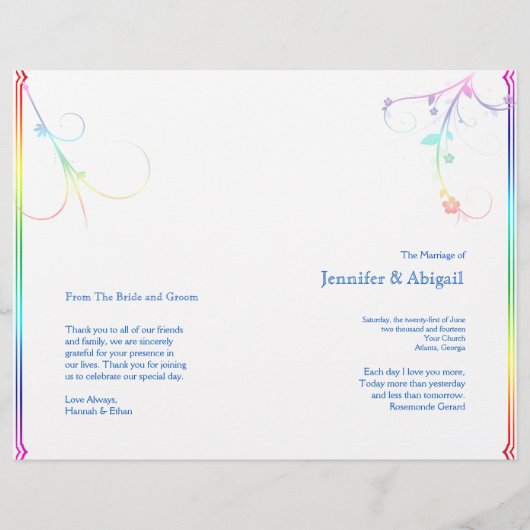 Elegant Rainbow Floral Gay Wedding Programme (Voorkant)