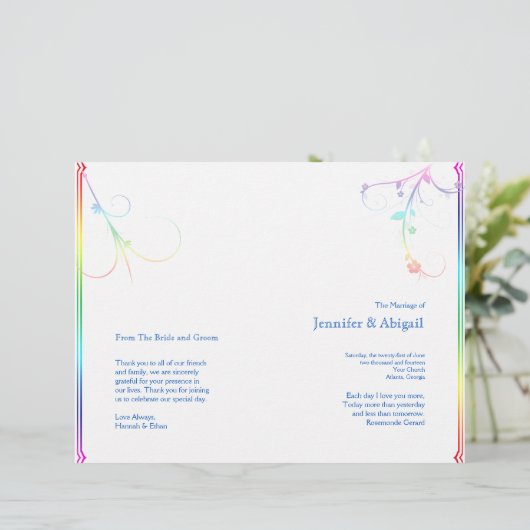Elegant Rainbow Floral Gay Wedding Programme (Staand voorkant)