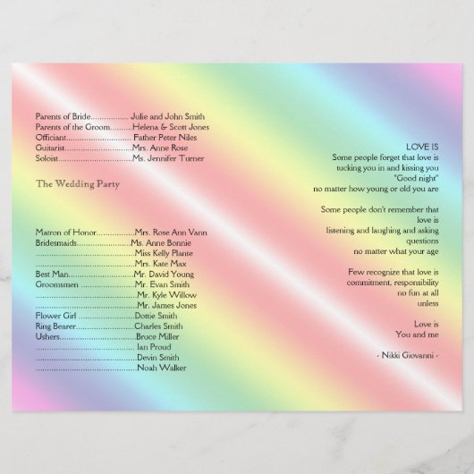 Elegant Rainbow Floral Gay Wedding Programme (Achterkant)