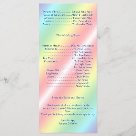 Elegant Rainbow Floral Gay Wedding Programme Programmakaart (Achterkant)