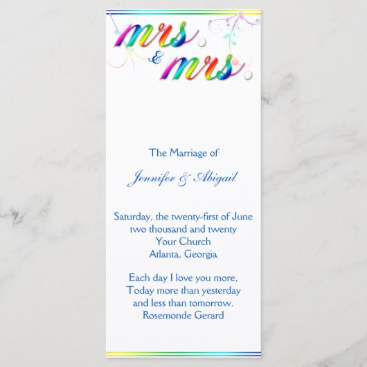 Elegant Rainbow Floral Gay Wedding Programme Programmakaart (Voorkant)