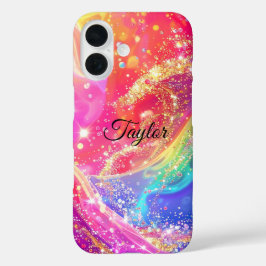 Elegant Rainbow Glam & Glitter Personalized iPhone 16 Hoesje
