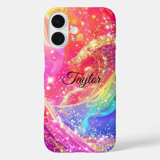 Elegant Rainbow Glam & Glitter Personalized  Case-Mate iPhone Case (Achterkant)